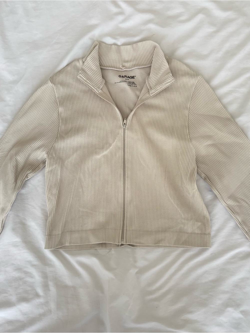 Garage Cream Ribbed Zip Crop Jacket - Picture 1 of 6